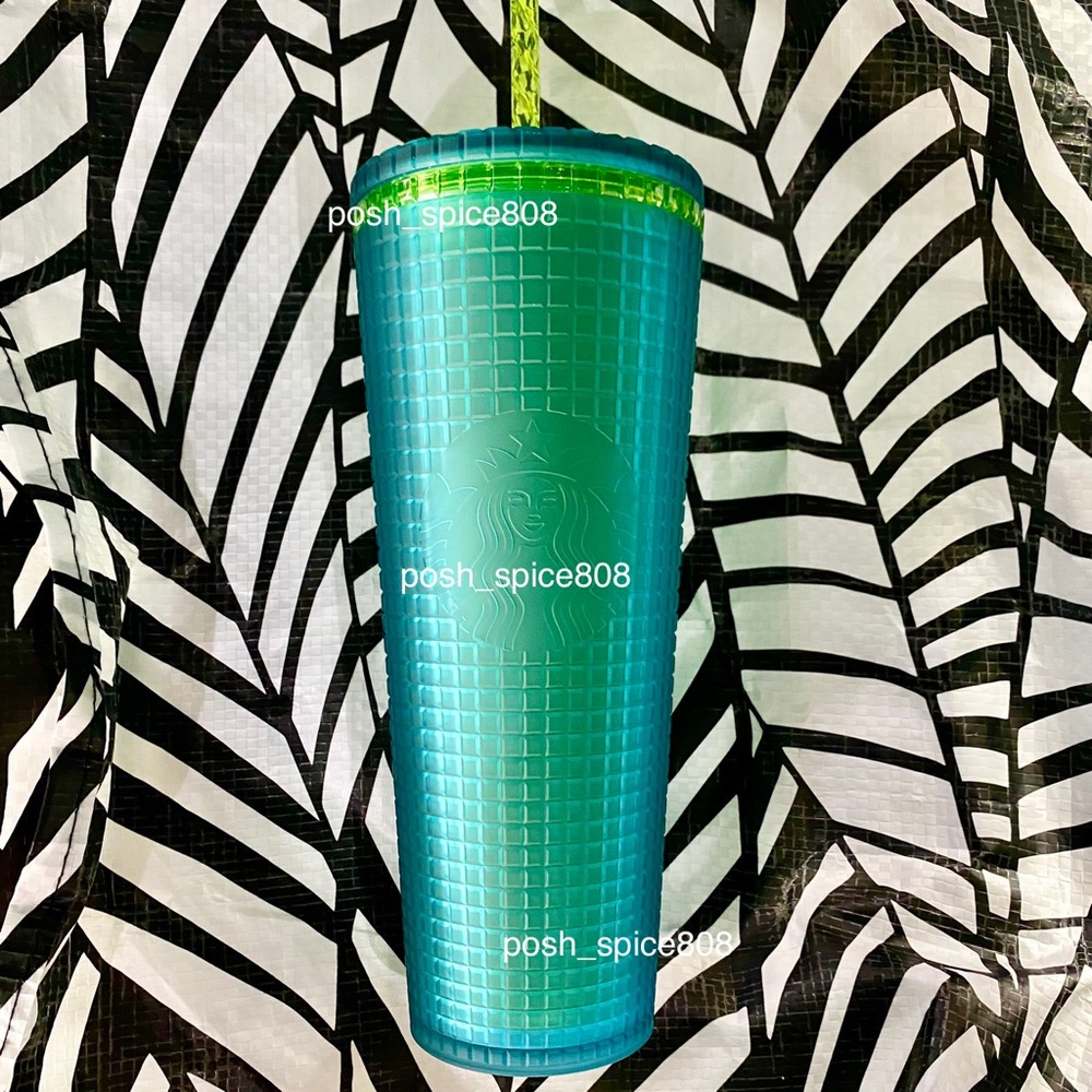 STARBUCKS Green Grid Soft Touch Jelly Tumbler Cold Cup 2022